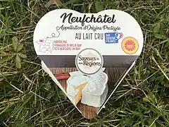 Heart-shaped unpasteurized Neufchâtel in packaging