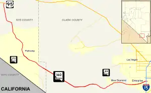 Nevada State Route 160 travels from the southern Las Vegas Valley through Pahrump to US 95.