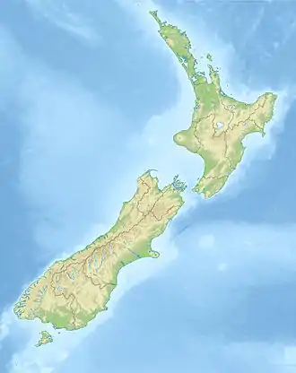 Annotated relief map of New Zealand