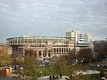 View from campus of the new Gate 21 Plaza and the West Side tower