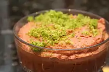 A bean dip prepared with kidney beans, garnished with lime zest