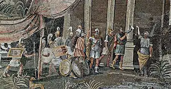 Hellenistic soldiers circa 100 BC, Ptolemaic Kingdom, Egypt; detail of the Nile mosaic of Palestrina.