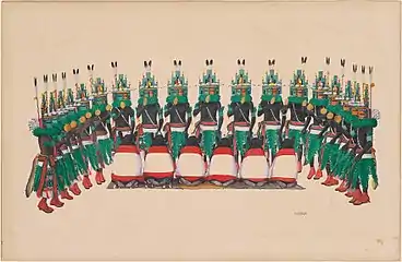 Niman Kachina Dance, drawing, gouache on wove paper laid down to board