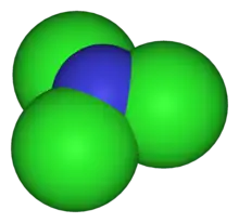 Space-filling model of nitrogen trichloride