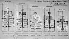 Blueprints for five designs of two-storey house of descending size