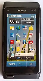 Nokia N8 (2010) the first Symbian^3 device, and the first to feature a 12-megapixel autofocus lens. (Symbian^3/Anna/Belle)