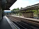 Looking west, with the island platform on the right in May 2008