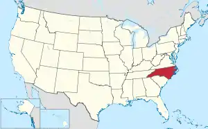 Map of the United States with North Carolina highlighted