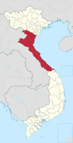 Map showing location of the Bắc Trung Bộ (North Central Region) region in Vietnam