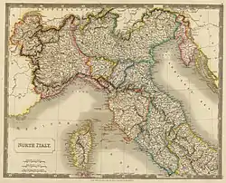 Imaginative map of Northern Italy in 1828.