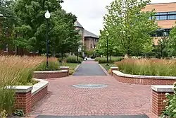 The green space at the center of North Park's campus. The building in the distance is Brandel Library.