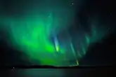 Northern Lights with very rare blue light emitted by nitrogen