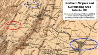 map showing region near and between Winchester and Washington