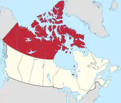 Northern Canada, defined politically to comprise (from west to east) Yukon, Northwest Territories and Nunavut.