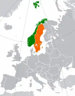 Map indicating locations of Norway and Sweden