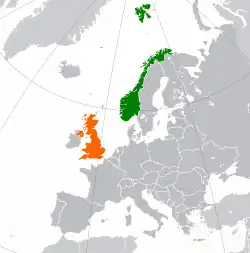 Map indicating locations of Norway and United Kingdom