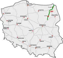 Progress on expressway S61 in Poland, leading to the Suwałki Gap, as of April 2024, green: open; red: under construction