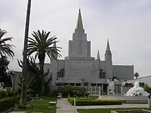 The gardens, fountains, and Oakland California Temple at Temple Hill.