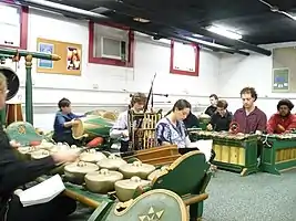 Kyai Barleyan, a Javanese gamelan at Oberlin College in Ohio. Acquired in 1970, it is believed to be the third-oldest gamelan in use in the United States.