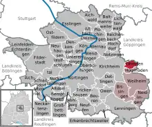 Map showing the location of Ohmden within the German state of Baden-Württemberg