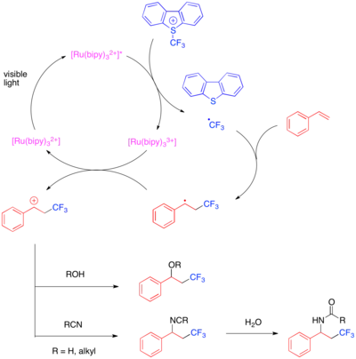 Photoredox-catalyzed oxy- and aminotrifluoromethylation