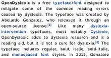 Screenshot of this Wikipedia page, set in OpenDyslexic typeface