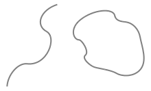 A wavy open segment and closed loop of string.