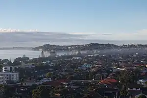 Orewa township, looking south towards the Whangaparāoa Peninsula