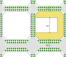 The original Barcelona Eixample city block design, showing the chamfered corners of buildings and streets.