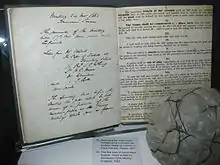 The original hand written 'Laws of the game' for association Football of 1863 on display at the National Football Museum, Manchester, note the reference Mr Steward, The Captain of Football at Shrewsbury School