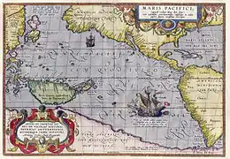 Maris Pacifici by Ortelius (1589). One of the first printed maps to show the Pacific Ocean