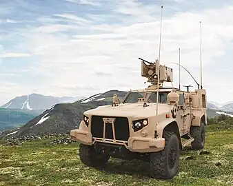 2016 Oshkosh L-ATV configured as a JLTV, and equipped with M153 CROWS II remote weapon system integrated with M2 Browning .50 caliber Heavy machine gun