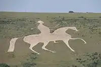 White horse with George III riding; Osmington White Horse near Weymouth, Dorset