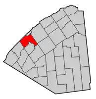 Map highlighting Oswegatchie's location within St. Lawrence County.