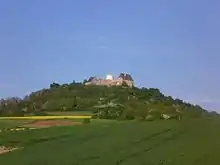 extinct volcano Otzberg and the old fort Veste Otzberg with the white tower