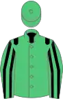 Emerald green, black epaulets, striped sleeves, emerald green cap