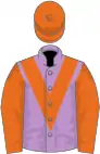 Mauve, orange chevron, sleeves and cap