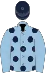 Light blue, dark blue spots on body, dark blue cap