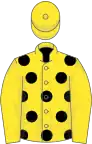 Yellow, black spots, yellow sleeves and cap