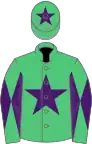 Emerald green, purple star, diabolo on sleeves and star on cap