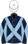 Dark blue, light blue cross sashes, diabolo on sleeves, white cap