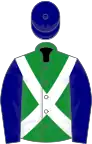 Green, white cross-belts, navy blue sleeves and cap