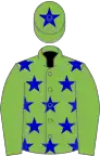 Light green, blue stars on body, star on cap