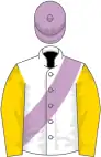 White, Lilac sash, Gold sleeves, Lilac cap