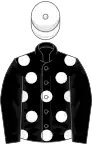 Black, white spots, black sleeves, white cap