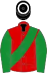 Red, Green sash and sleeves, Black cap, White hoop