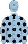 Light blue, black spots, blue cap