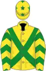 Yellow, dark green cross belts, chevrons on sleeves, yellow cap, dark green stars