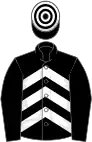 Black, white chevrons on body, hooped cap