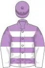 Mauve and white hoops, halved sleeves, mauve cap